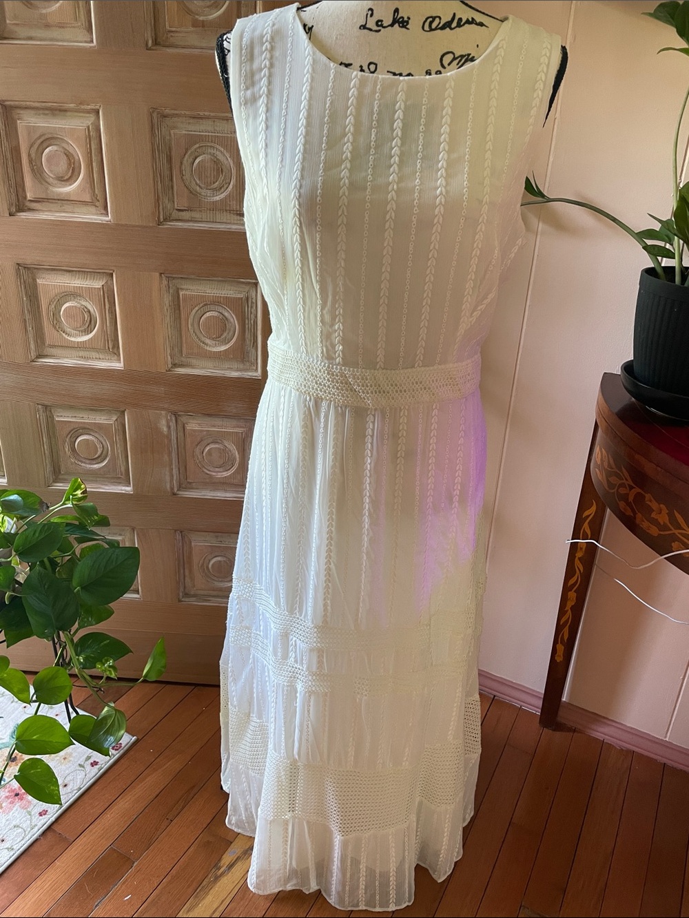 Taylor Cream Sleeveless Maxi Dress with Braided Waist